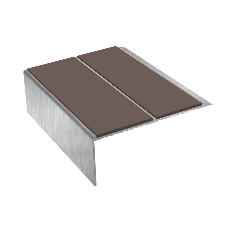 Rake Back Double Channel Aluminium Stair Nosing, 2.44m Length, 93mm Tread, Slip-Resistant PVC Inserts, Ideal for Vinyl & Lino Flooring, Durable & Stylish