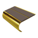 Gold aluminum bullnose stair nosing with brown anti-slip inserts, 53mm width safety step trim