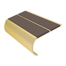 Anti-slip bullnose aluminium stair nosing in satin gold finish with brown inserts for safety