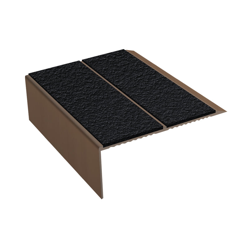 Rake Back Double Channel Aluminium Stair Nosing with MorGrip, 93mm Tread, Slip-Resistant PVC Inserts, Ideal for Vinyl & Lino Flooring, Multiple Lengths