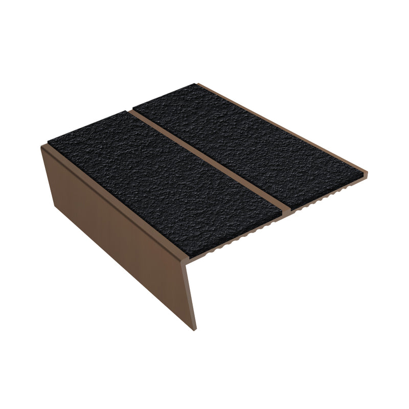 Rake Back Double Channel Aluminium Stair Nosing with MorGrip, 85mm Tread, Slip-Resistant PVC Inserts, Compatible with Vinyl, Lino & Lightweight Carpets