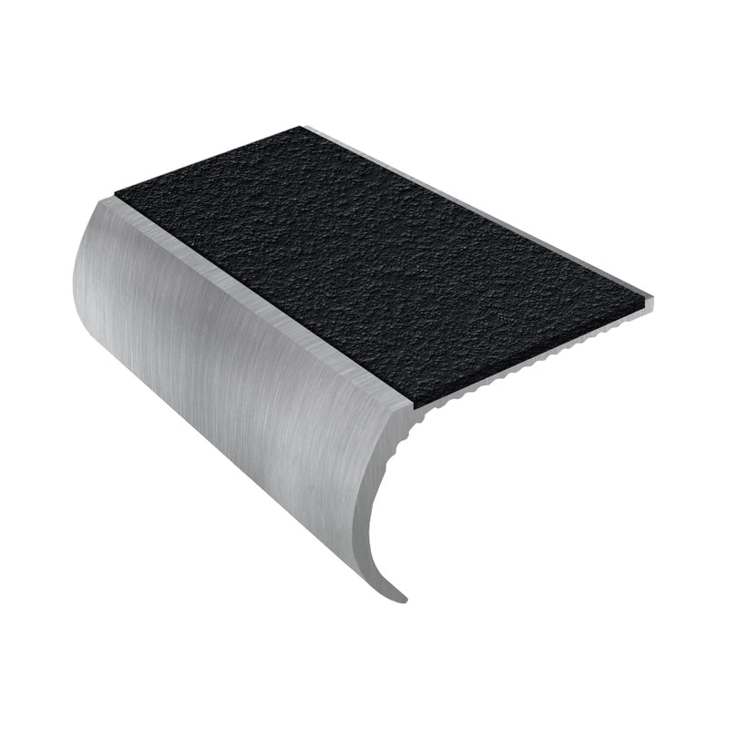 Bullnose Aluminium Stair Nosing with Slip-Resistant PVC Inserts 55mm Tread Ideal for Vinyl & Carpet 2.44m to 3.22m Lengths Indoor & Outdoor Use