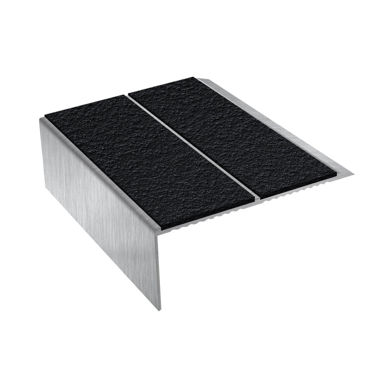 Rake Back Double Channel Aluminium Stair Nosing with MorGrip, 93mm Tread, Slip-Resistant PVC Inserts, Ideal for Vinyl & Lino Flooring, Multiple Lengths