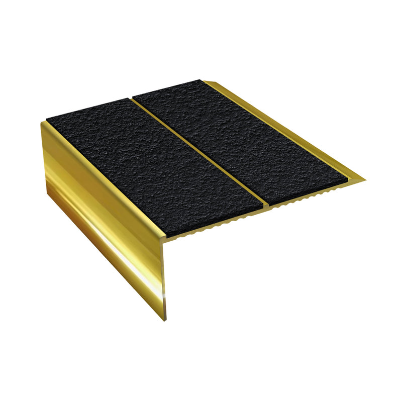 Rake Back Double Channel Aluminium Stair Nosing with MorGrip, 93mm Tread, Slip-Resistant PVC Inserts, Ideal for Vinyl & Lino Flooring, Multiple Lengths