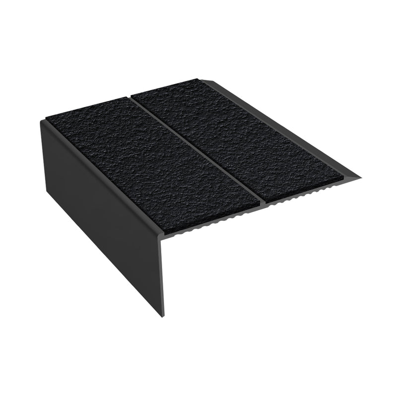 Rake Back Double Channel Aluminium Stair Nosing with MorGrip, 93mm Tread, Slip-Resistant PVC Inserts, Ideal for Vinyl & Lino Flooring, Multiple Lengths