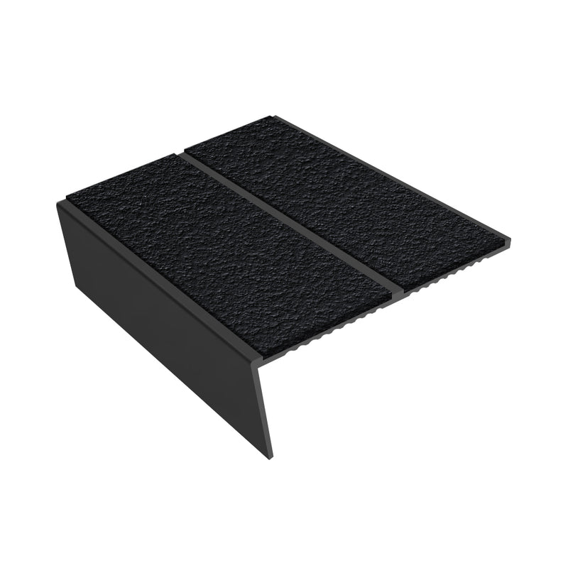 Rake Back Double Channel Aluminium Stair Nosing with MorGrip, 85mm Tread, Slip-Resistant PVC Inserts, Compatible with Vinyl, Lino & Lightweight Carpets