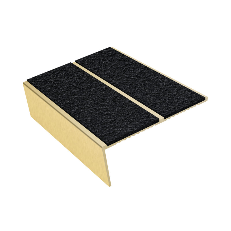 Rake Back Double Channel Aluminium Stair Nosing with MorGrip, 85mm Tread, Slip-Resistant PVC Inserts, Compatible with Vinyl, Lino & Lightweight Carpets