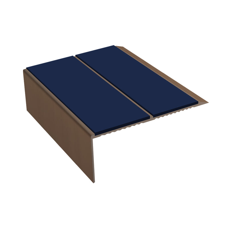 Rake Back Double Channel Aluminium Stair Nosing, 2.44m Length, 93mm Tread, Slip-Resistant PVC Inserts, Ideal for Vinyl & Lino Flooring, Durable & Stylish