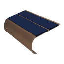 Dark blue anti slip bullnose stair nosing with bronze aluminium trim showing double insert design