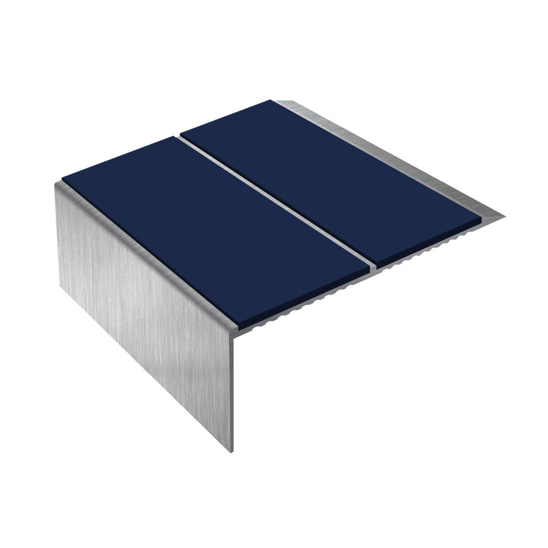 Square Double Channel Aluminium Stair Nosing 2.75m Ramp Back, Slip-Resistant PVC Inserts for Vinyl & Lino Flooring, Durable Safety Solution