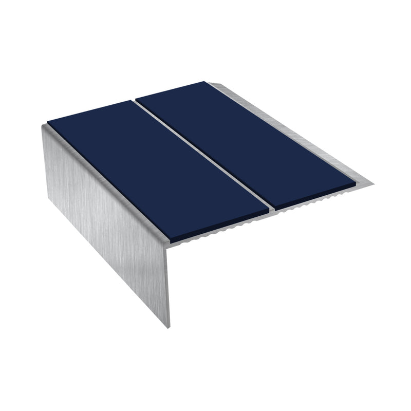 Rake Back Double Channel Aluminium Stair Nosing, 2.75m Length, 93mm Tread, Slip-Resistant PVC Inserts, Ideal for Vinyl & Lino Flooring, Durable & Stylish