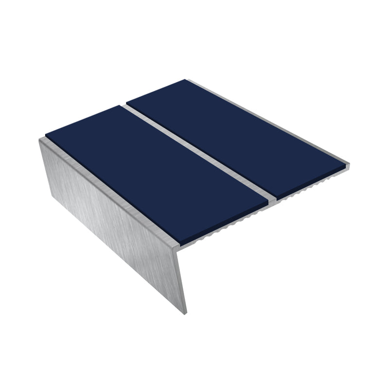 Rake Back Double Channel Aluminium Stair Nosing, 2.44m Length, 85mm Tread, Slip-Resistant PVC Inserts, Ideal for Vinyl, Lino & Lightweight Carpets