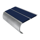 Aluminium bullnose stair nosing with dark blue anti-slip inserts and curved edge profile