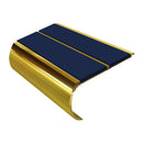 Bullnose aluminium stair nosing with gold trim and dark blue anti-slip inserts for safety