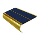 Anti slip bullnose stair nosing in mirror gold aluminum with dark blue PVC inserts for safety