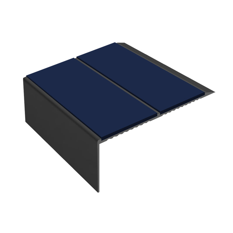 Square Double Channel Aluminium Stair Nosing Ramp Back Profile 2.44m Length Slip-Resistant PVC Inserts Ideal for Vinyl & Lino Flooring