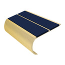 Gold bullnose aluminum stair nosing with dual dark blue anti-slip inserts, 53mm width profile view