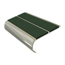 Dark green anti-slip bullnose stair nosing with polished aluminum edge and dual PVC safety strips