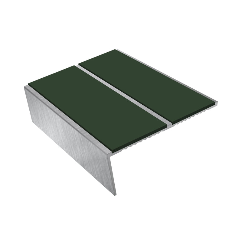 Rake Back Double Channel Aluminium Stair Nosing, 2.75m Length, 85mm Tread, Slip-Resistant PVC Inserts, Ideal for Vinyl, Lino & Lightweight Carpets