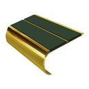 Gold bullnose aluminium anti slip stair nosing with dark green grip inserts for commercial stairs