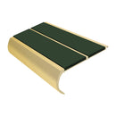 Heavy duty anti slip bullnose stair nosing in satin gold finish with dark green PVC inserts
