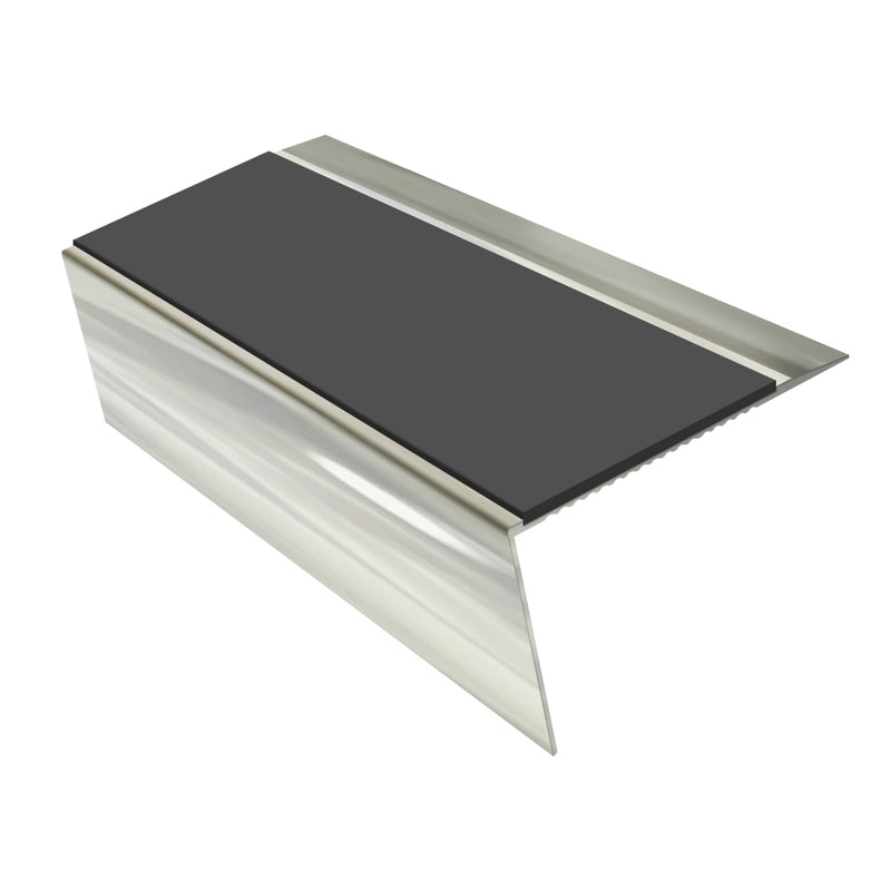 Rake Back Aluminium Stair Nosing 2.75m 70mm Tread Slip-Resistant Inserts Durable for Vinyl, LVT, Wood & Hard Flooring