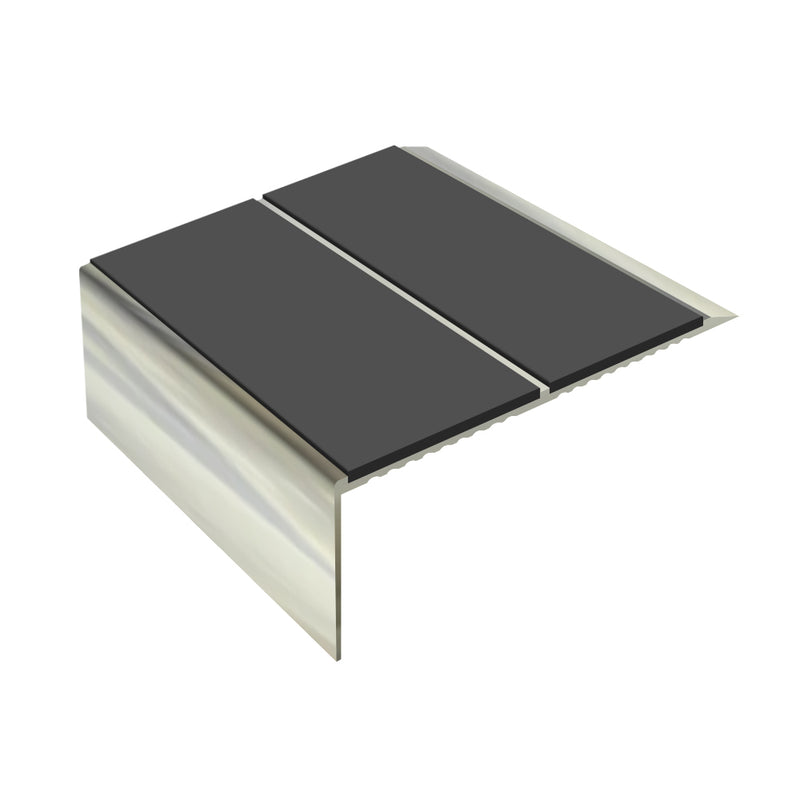 Square Double Channel Aluminium Stair Nosing Ramp Back Profile 2.44m Length Slip-Resistant PVC Inserts Ideal for Vinyl & Lino Flooring