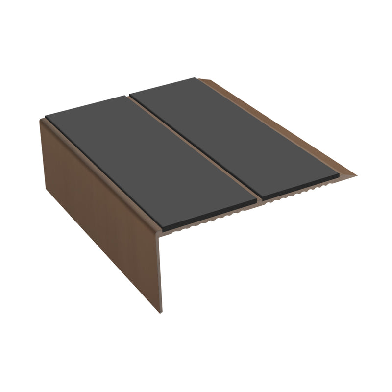 Rake Back Double Channel Aluminium Stair Nosing, 2.44m Length, 93mm Tread, Slip-Resistant PVC Inserts, Ideal for Vinyl & Lino Flooring, Durable & Stylish