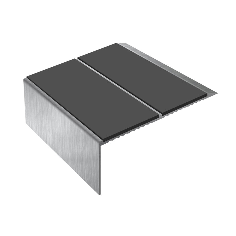 Square Double Channel Aluminium Stair Nosing 2.75m Ramp Back, Slip-Resistant PVC Inserts for Vinyl & Lino Flooring, Durable Safety Solution