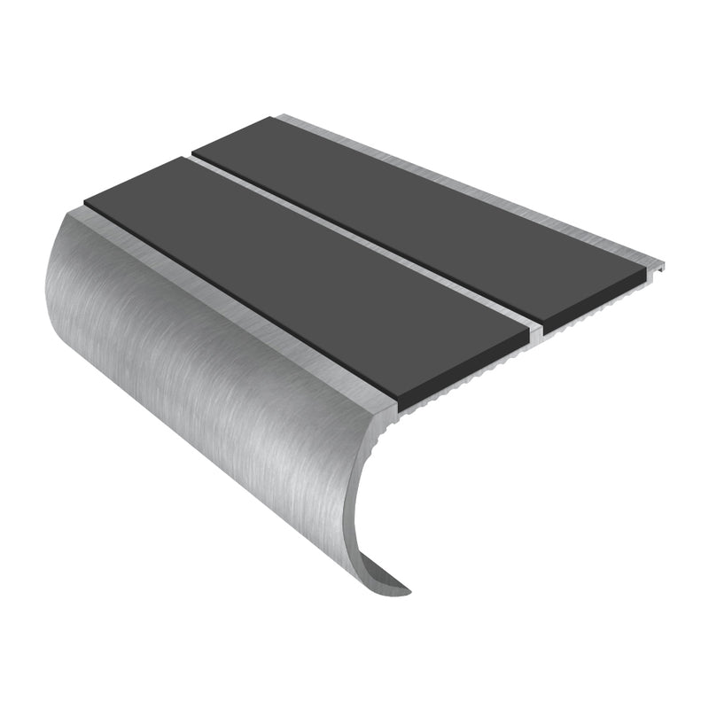 Heavy Duty Bullnose Aluminium Stair Nosing 2.44m Double Insert 53mm Riser Slip-Resistant Durable Ideal for High-Traffic Areas