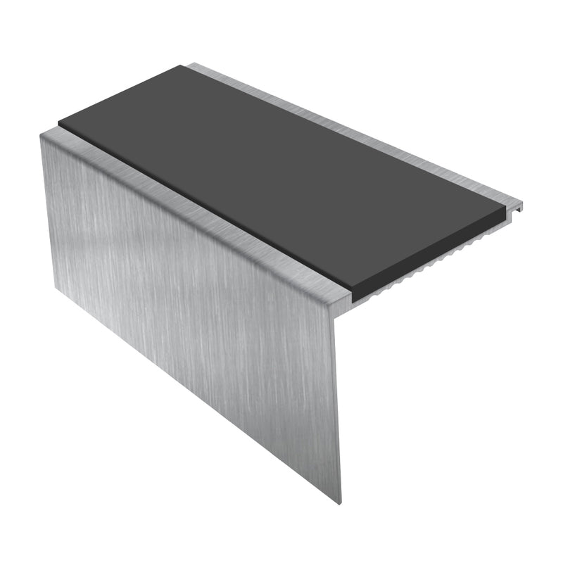 Square Aluminium Stair Nosing Single Channel 2.44m Length Tread 62mm Slip-Resistant Inserts Ideal for Medium Carpets & Heavy-Duty Flooring