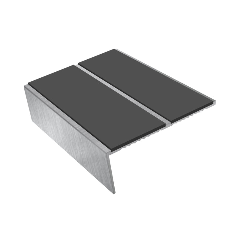 Rake Back Double Channel Aluminium Stair Nosing, 3.22m Length, 85mm Tread, Slip-Resistant PVC Inserts, Ideal for Vinyl & Lino Flooring, Durable Design