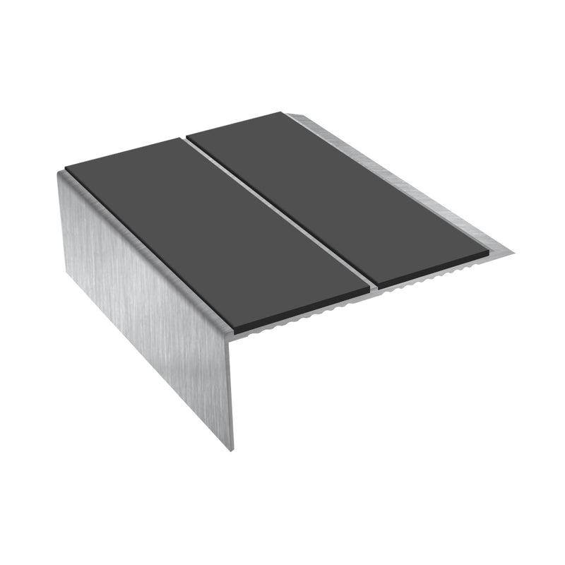 Rake Back Double Channel Aluminium Stair Nosing, 3.22m Length, 93mm Tread, Slip-Resistant PVC Inserts, Ideal for Vinyl & Lino Flooring, Durable Design