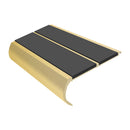 Anti slip bullnose stair nosing in satin gold aluminum with dark grey PVC inserts for safety