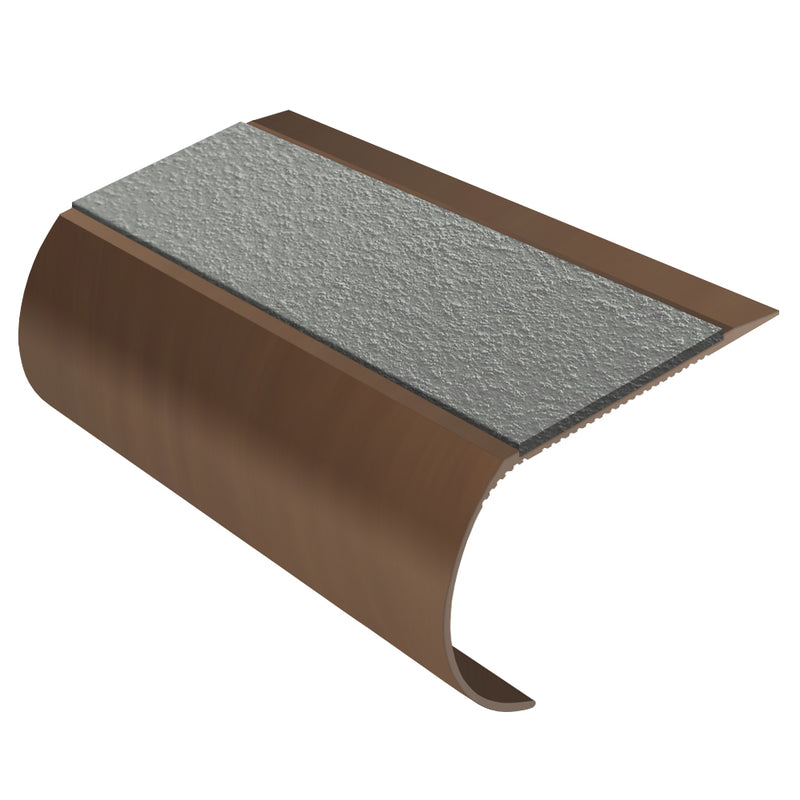 Bullnose Aluminium Stair Nosing with MorGrip & Exterior Inserts - Single Channel - Slip-Resistant, Durable, Stylish for Vinyl, Wood & Carpet Flooring