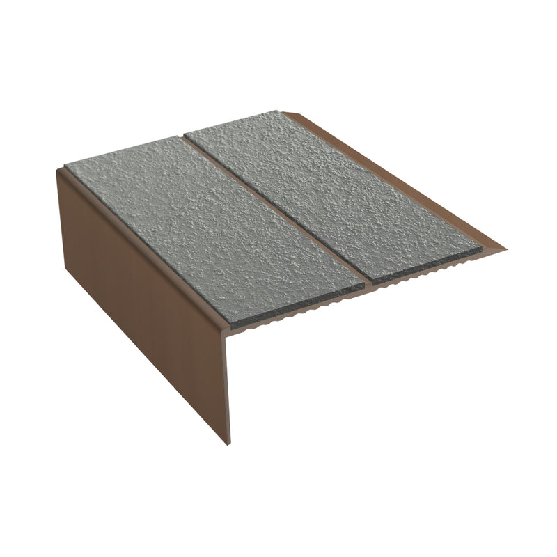 Rake Back Double Channel Aluminium Stair Nosing with MorGrip, 93mm Tread, Slip-Resistant PVC Inserts, Ideal for Vinyl & Lino Flooring, Multiple Lengths