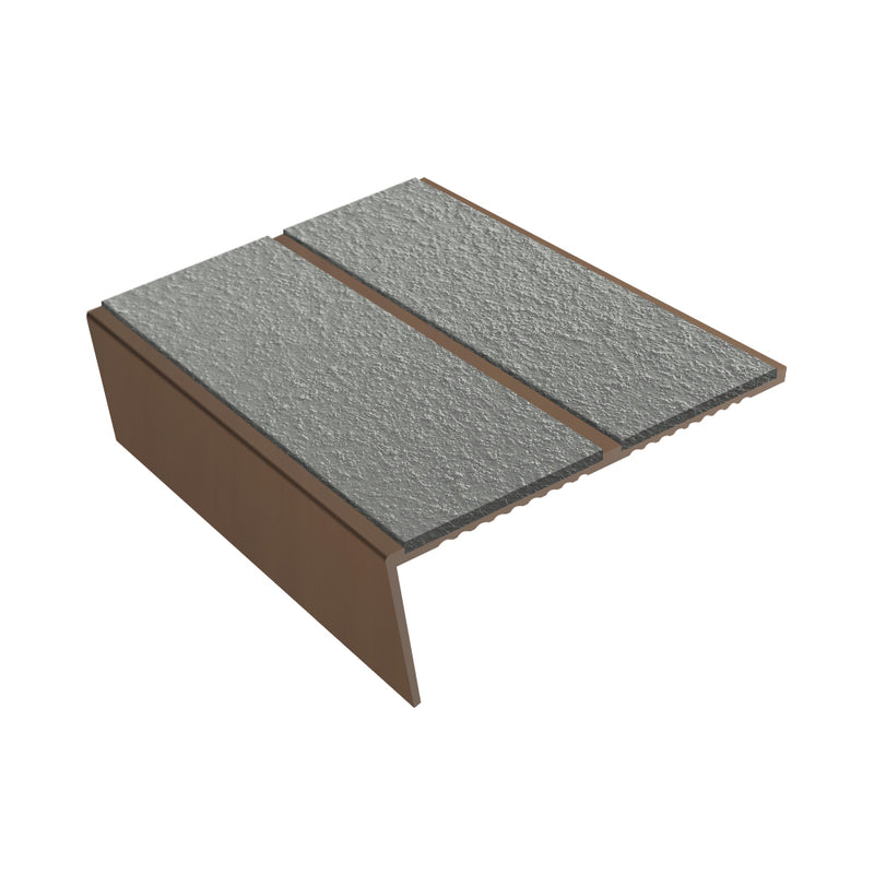 Rake Back Double Channel Aluminium Stair Nosing with MorGrip, 85mm Tread, Slip-Resistant PVC Inserts, Compatible with Vinyl, Lino & Lightweight Carpets