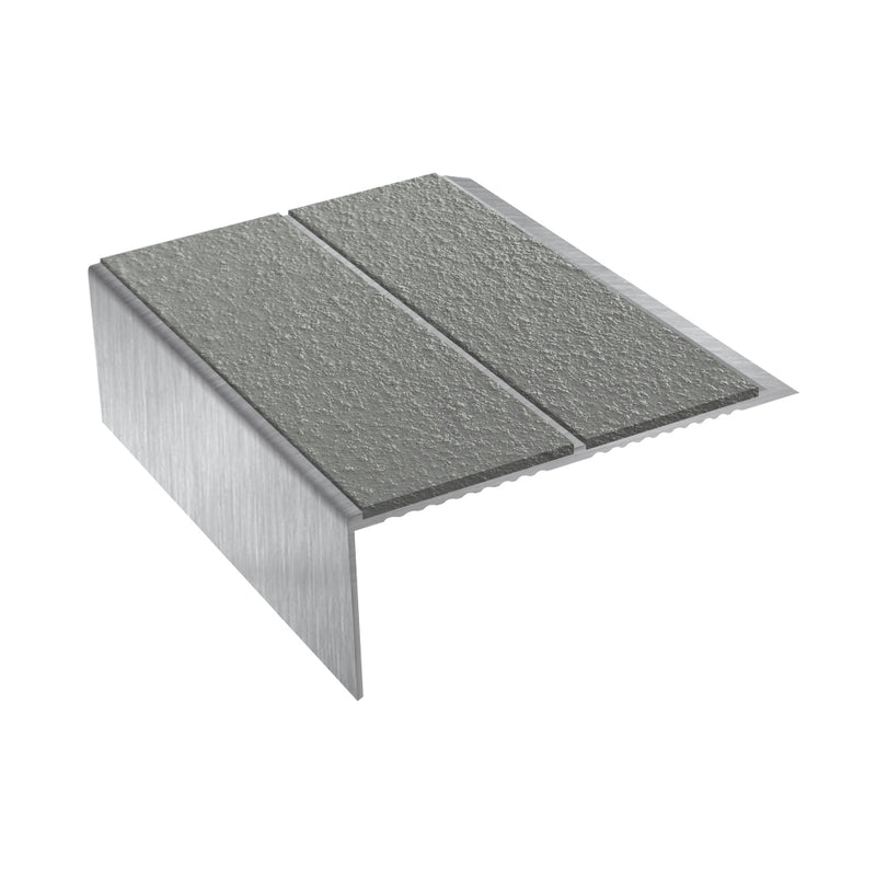 Rake Back Double Channel Aluminium Stair Nosing with MorGrip, 93mm Tread, Slip-Resistant PVC Inserts, Ideal for Vinyl & Lino Flooring, Multiple Lengths