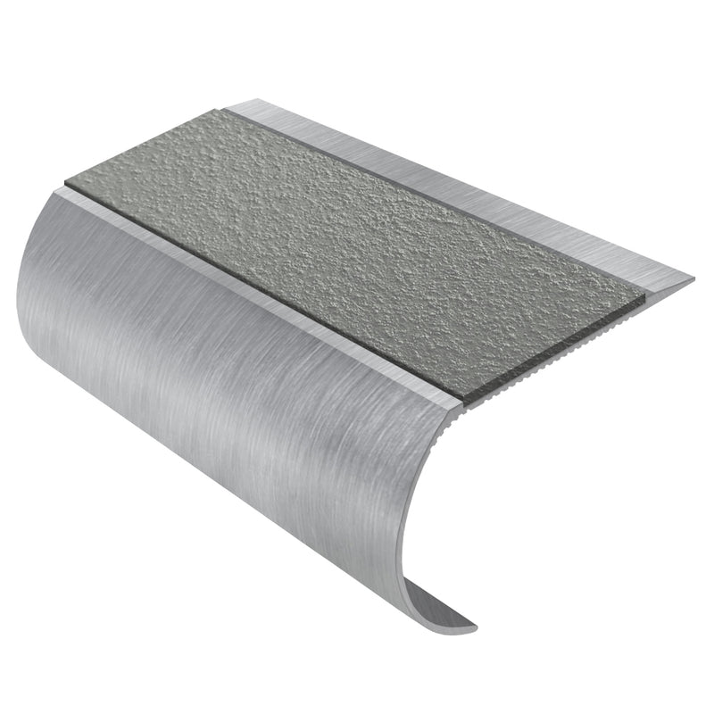 Bullnose Aluminium Stair Nosing with MorGrip & Exterior Inserts - Single Channel - Slip-Resistant, Durable, Stylish for Vinyl, Wood & Carpet Flooring