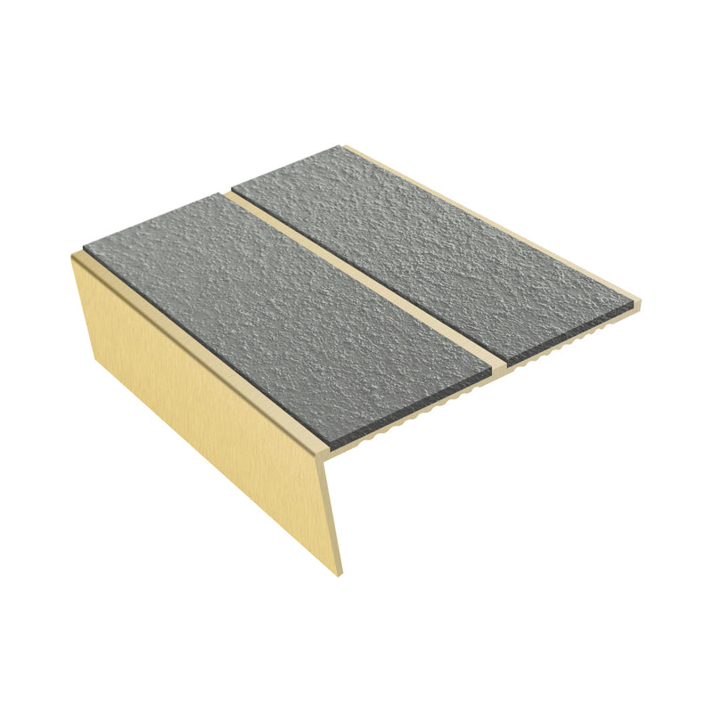 Rake Back Double Channel Aluminium Stair Nosing with MorGrip, 85mm Tread, Slip-Resistant PVC Inserts, Compatible with Vinyl, Lino & Lightweight Carpets