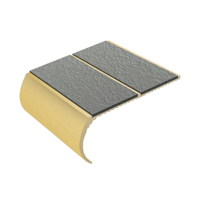 Bullnose Double Channel Aluminium Stair Nosing Slip-Resistant PVC Inserts 84mm Tread MorGrip & Exterior Options 2.44m to 3.22m Lengths