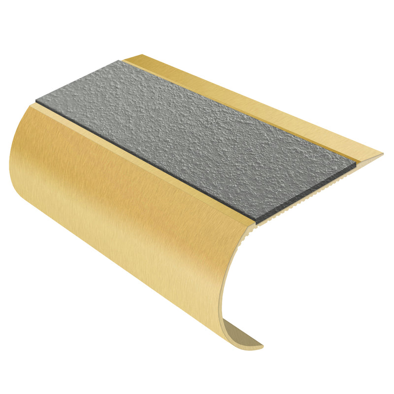 Bullnose Aluminium Stair Nosing with MorGrip & Exterior Inserts - Single Channel - Slip-Resistant, Durable, Stylish for Vinyl, Wood & Carpet Flooring