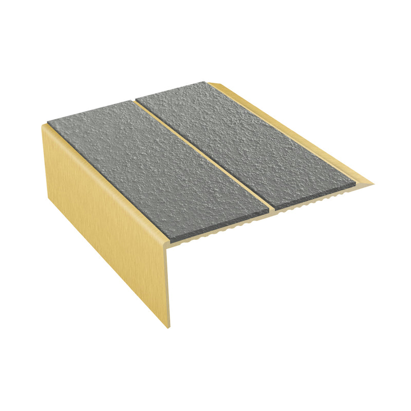 Rake Back Double Channel Aluminium Stair Nosing with MorGrip, 93mm Tread, Slip-Resistant PVC Inserts, Ideal for Vinyl & Lino Flooring, Multiple Lengths