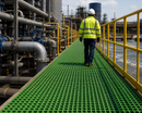 GRP anti-slip fibreglass grating panels on industrial walkway platform