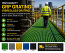 High-quality GRP fibreglass grating panel features - anti-slip, corrosion-resistant, multiple colours