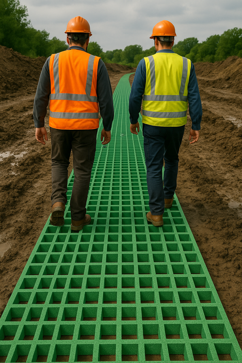 50mm GRP Open Mesh Grating for Ramps, Walkways & Covers - Slip-Resistant, Corrosion-Resistant - Ideal for Industrial & Chemical Environments