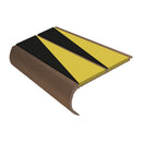 Anti slip bullnose stair nosing in dark bronze with yellow and black hazard stripe safety insert