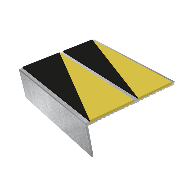 Rake Back Double Channel Aluminium Stair Nosing, 2.44m Length, 85mm Tread, Slip-Resistant PVC Inserts, Ideal for Vinyl, Lino & Lightweight Carpets