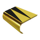 Gold aluminum bullnose stair nosing with black anti-slip strips for safety on steps and stairs