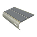 Heavy duty anti-slip bullnose stair nosing with grey PVC inserts and polished aluminum construction